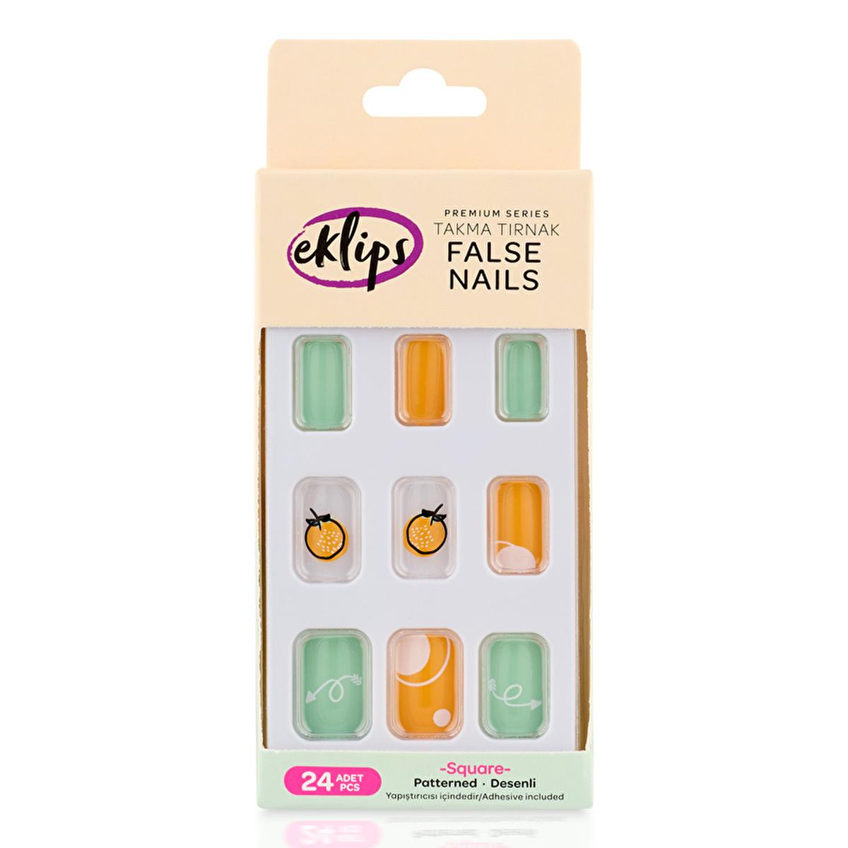Eklips Orange-Green Orange Pattern Fake Nails - Easy DIY Nail Kit for Salon-Quality Look at Home by Beauty Care Bag