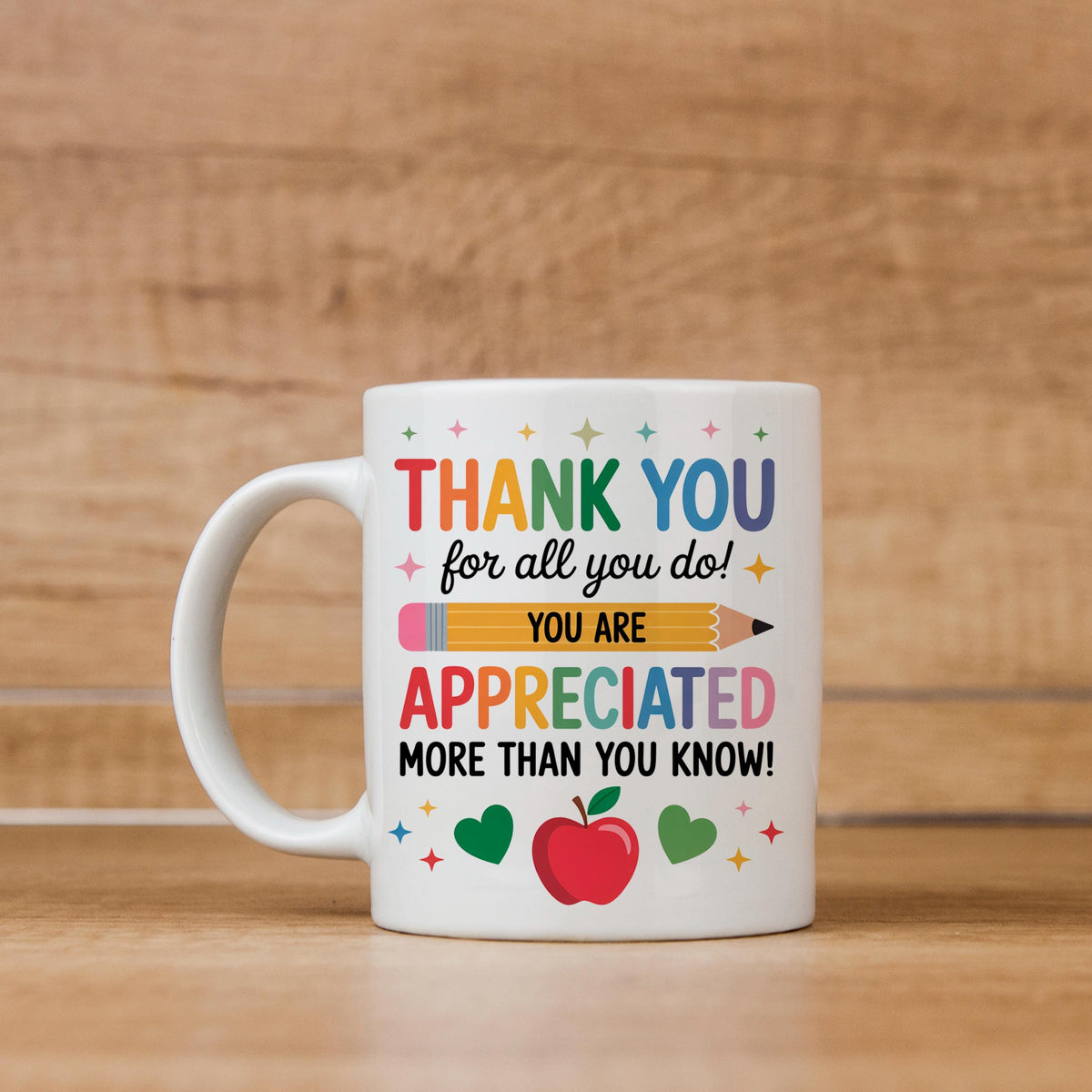 Teacher Appreciation Mug - Colorful Ceramic Coffee Cup | Thank You Gift by Joyful Moose