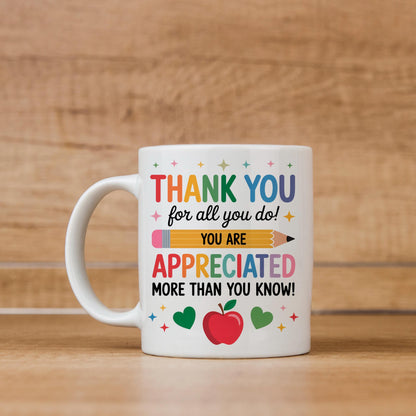 Teacher Appreciation Mug - Colorful Ceramic Coffee Cup | Thank You Gift by Joyful Moose