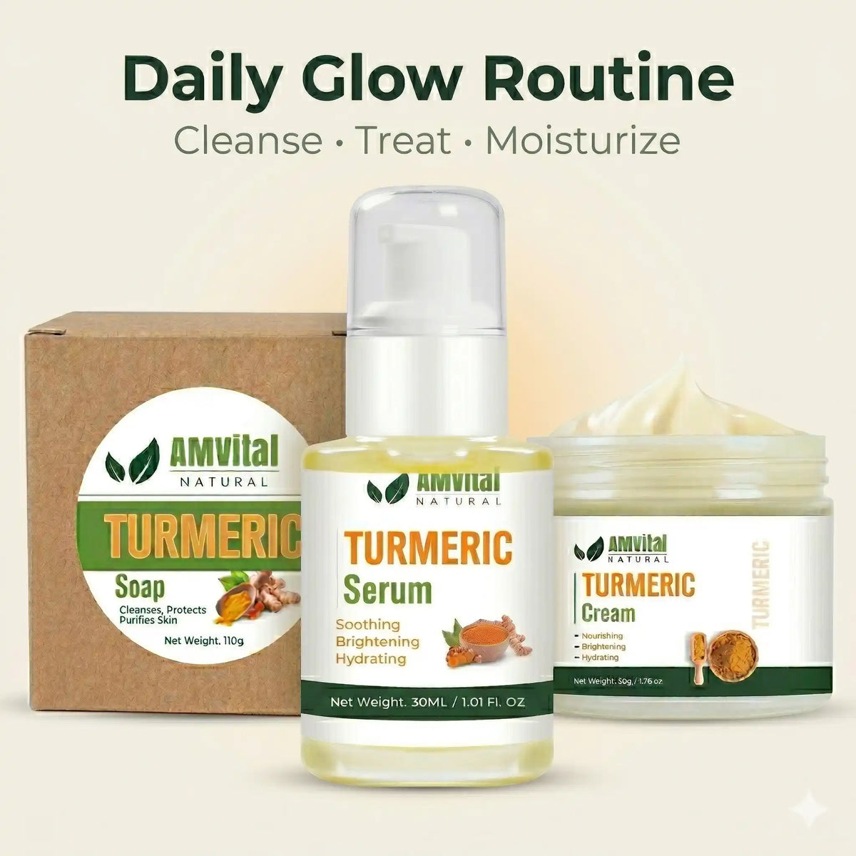 Daily Glow Routine Bundle (Cleanse + Treat + Moisturize) by AMVital