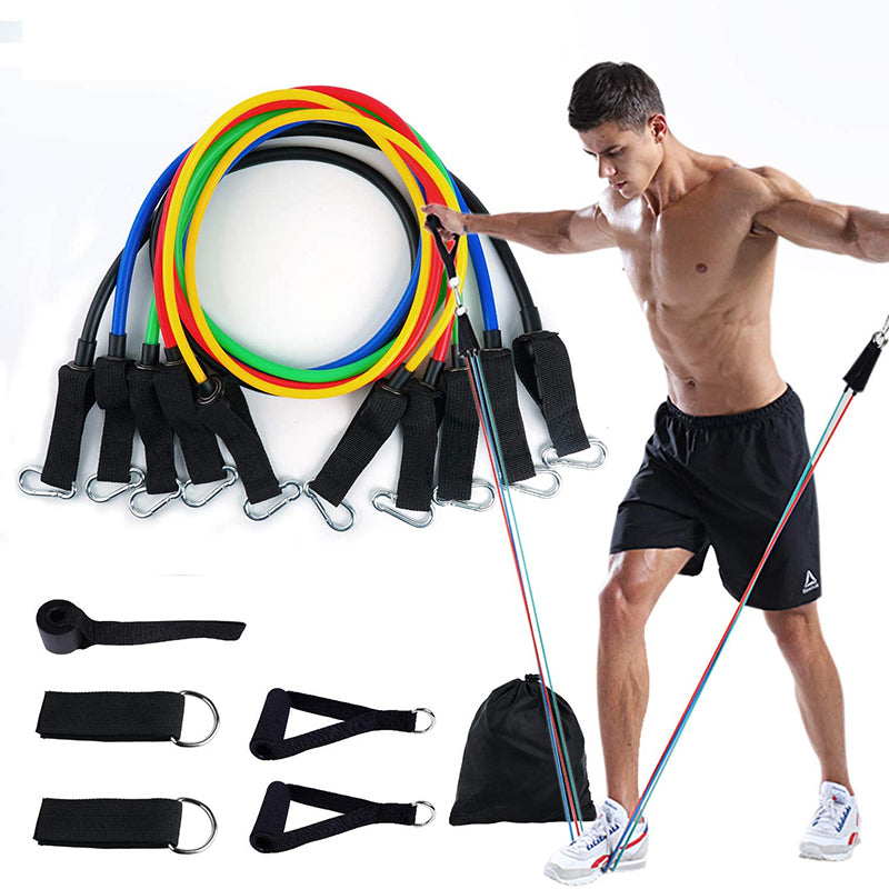 11-piece resistance band set with handles, door anchor and ankle straps, Teal Simba
