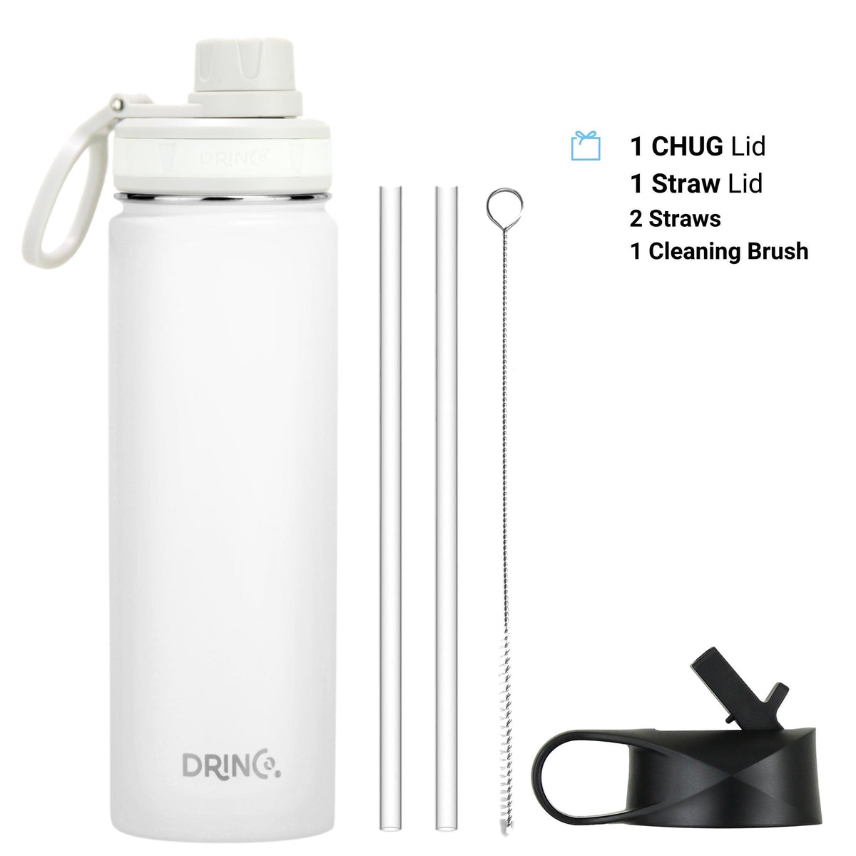 DRINCO® 22oz Stainless Steel Sport Water Bottle - Artic White by Orchid Lavender