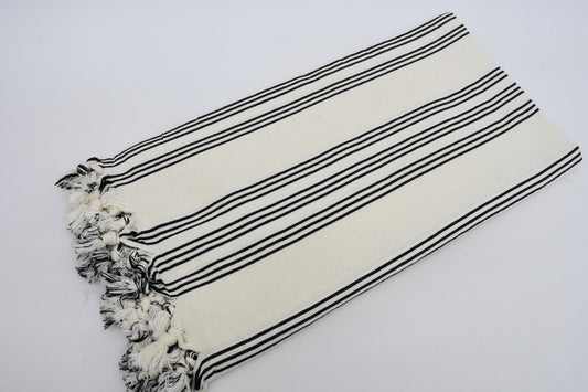 Turkish Beach Towel Black & White Stripe & Detail by Rose Ariadne