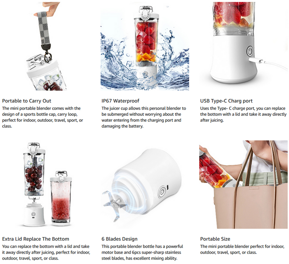 600ml portable rechargeable bottle blender by Lilac Milo, view 4