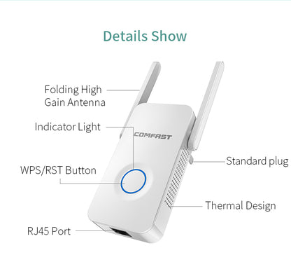 1200Mbps dual band WiFi extender with two antennas, Teal Simba, view 3