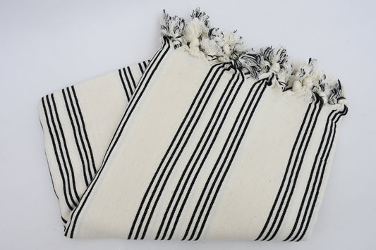 Turkish Beach Towel Black & White Stripe & Detail by Rose Ariadne