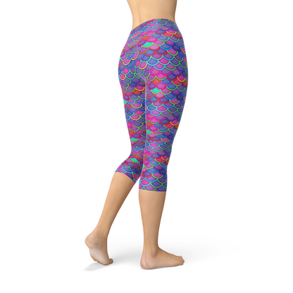 Womens Purple Pink Mermaid Capri Leggings by Maroon Sooty