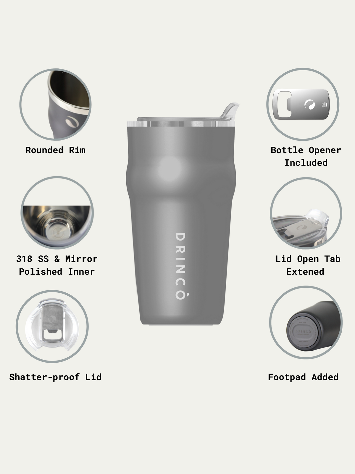 DRINCO 20oz Insulated Tumbler Beer Mug-Bottle Opener THOR-(Jet Black) by Orchid Lavender