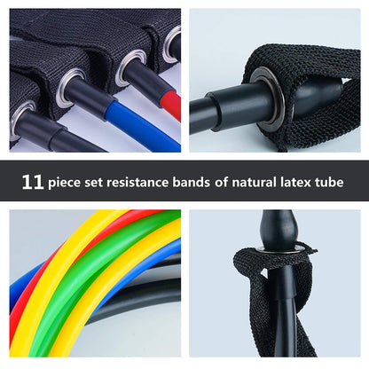 11-piece resistance band set with handles, door anchor and ankle straps, Teal Simba, view 4