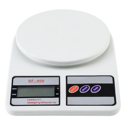 White 10kg / 1g digital kitchen scale with LCD display, Lilac Milo