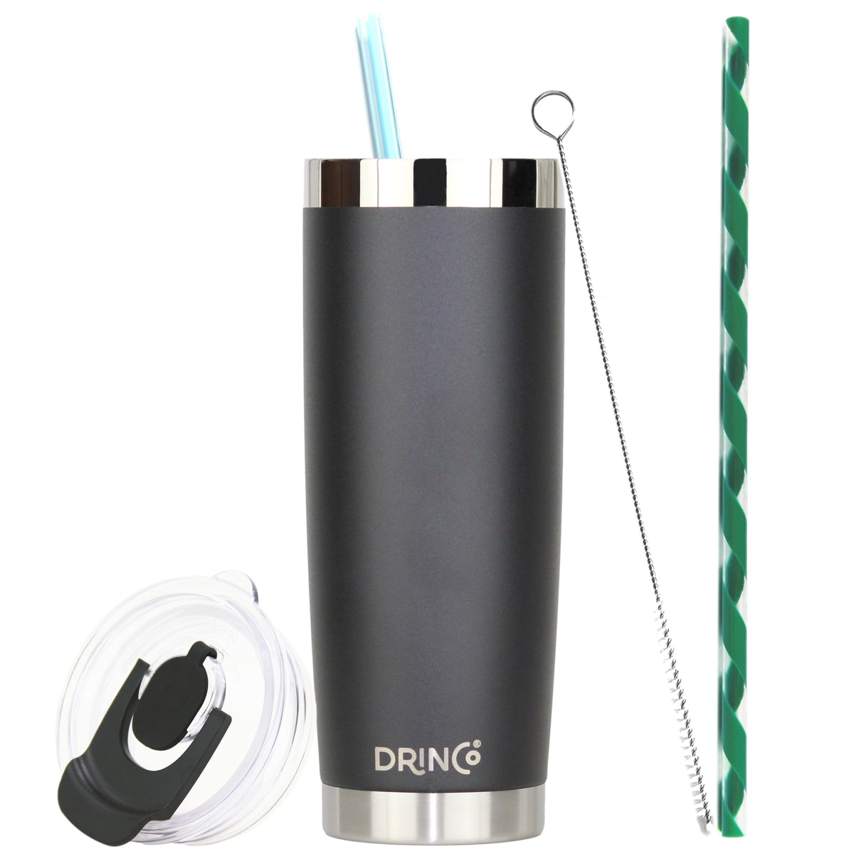 DRINCO® 20oz Insulated Tumbler w/Spill Proof Lid, 2 Straws(Black) by Orchid Lavender