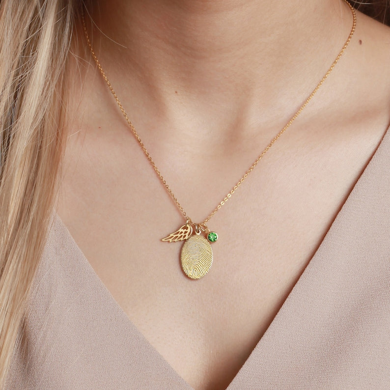 Fingerprint Necklace, Fingerprint Jewelry With Birthstone by Green Millie