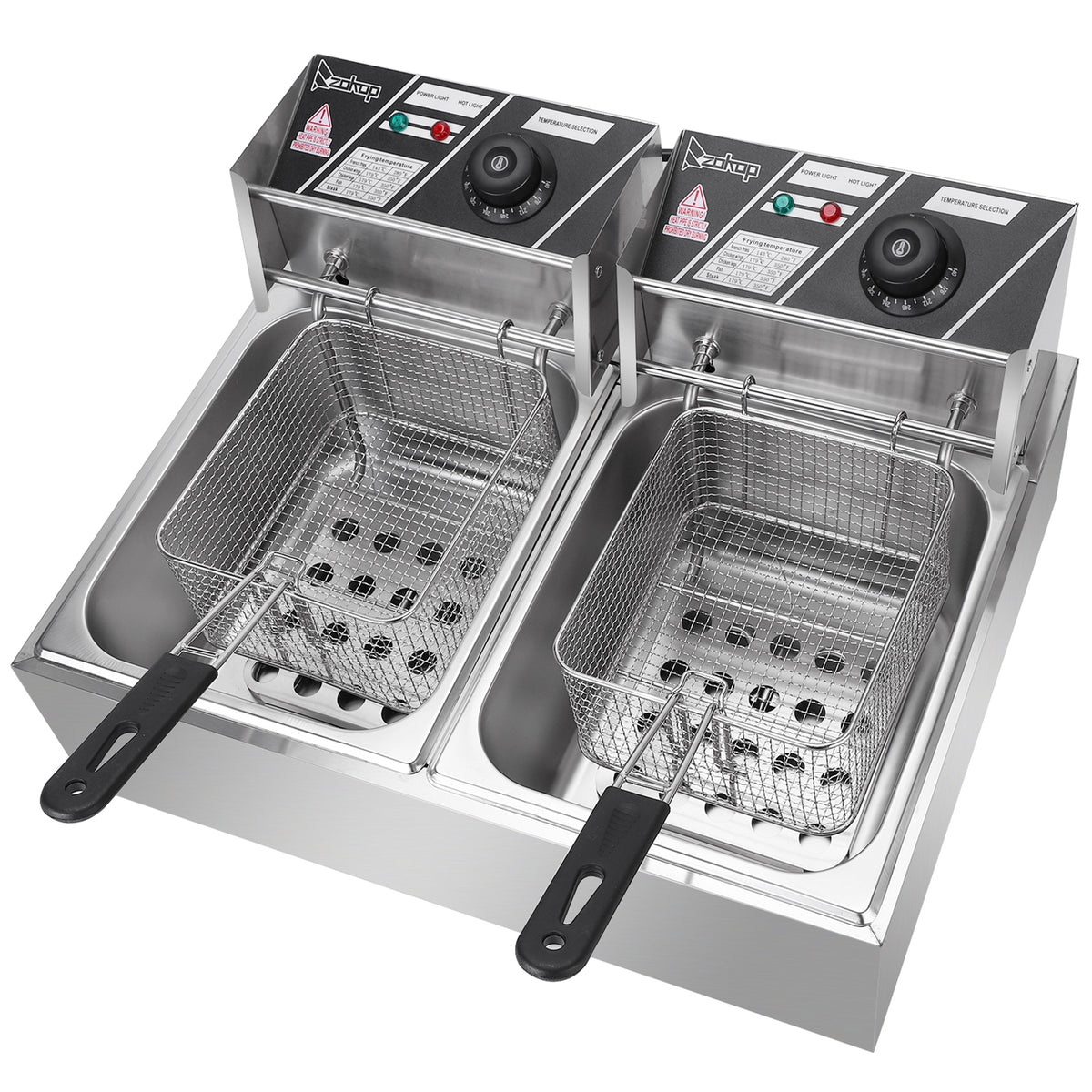 12L stainless steel double electric deep fryer, ZOKOP, view 2
