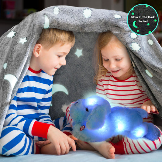 Glow in the Dark Blanket & Pillow Set-Gray & Blue by Plum Aion