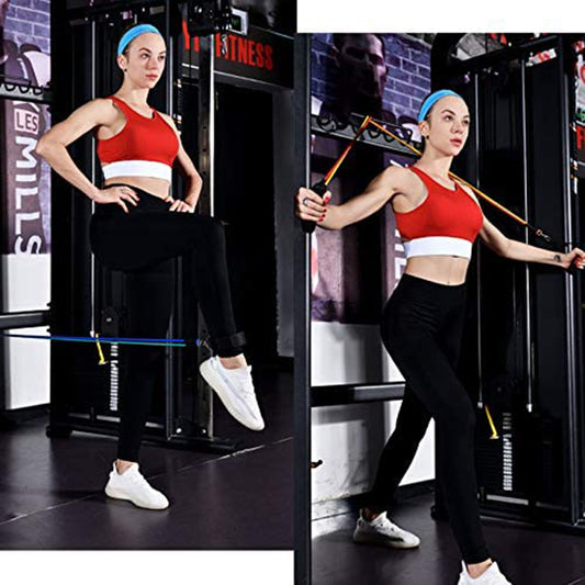 11-piece resistance band set with handles, door anchor and ankle straps, Teal Simba, view 2