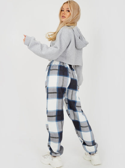 Checked Fleece Joggers - Checked Joggers - Navy by Azure Theseus
