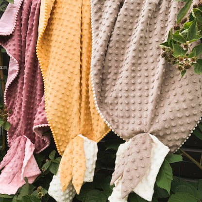Dusty rose 2-in-1 baby blanket with bunny-ear comforter toy by Ochre Ares, view 4
