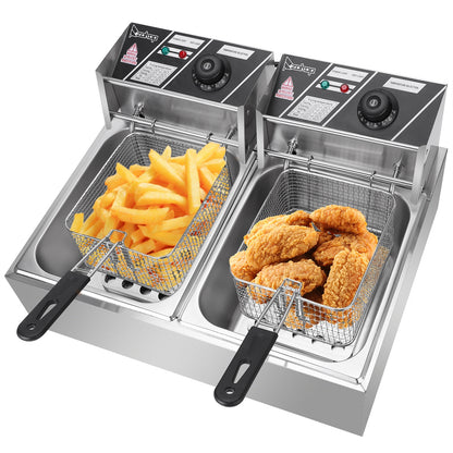 12L stainless steel double electric deep fryer, ZOKOP