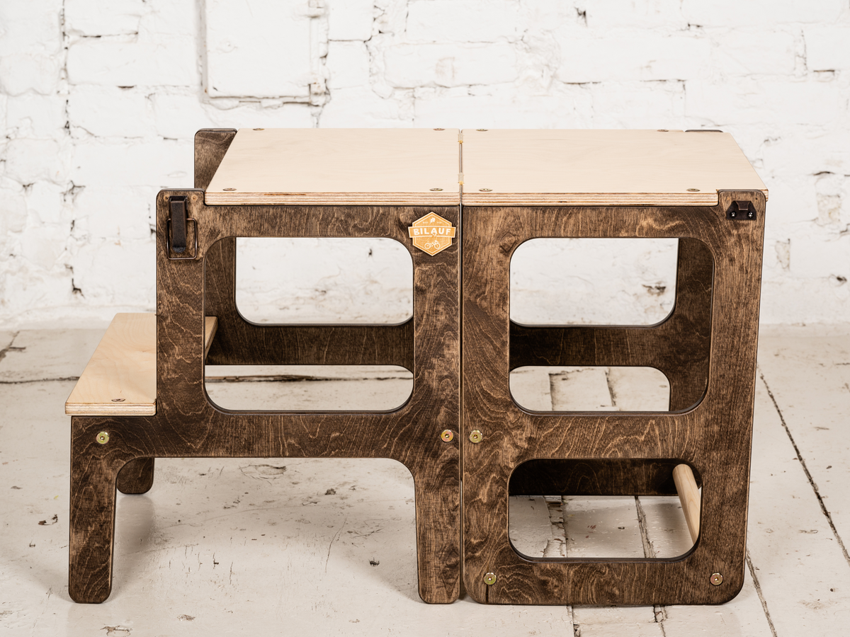 Bilauf brown 2-in-1 foldable kitchen helper stool and table, view 6