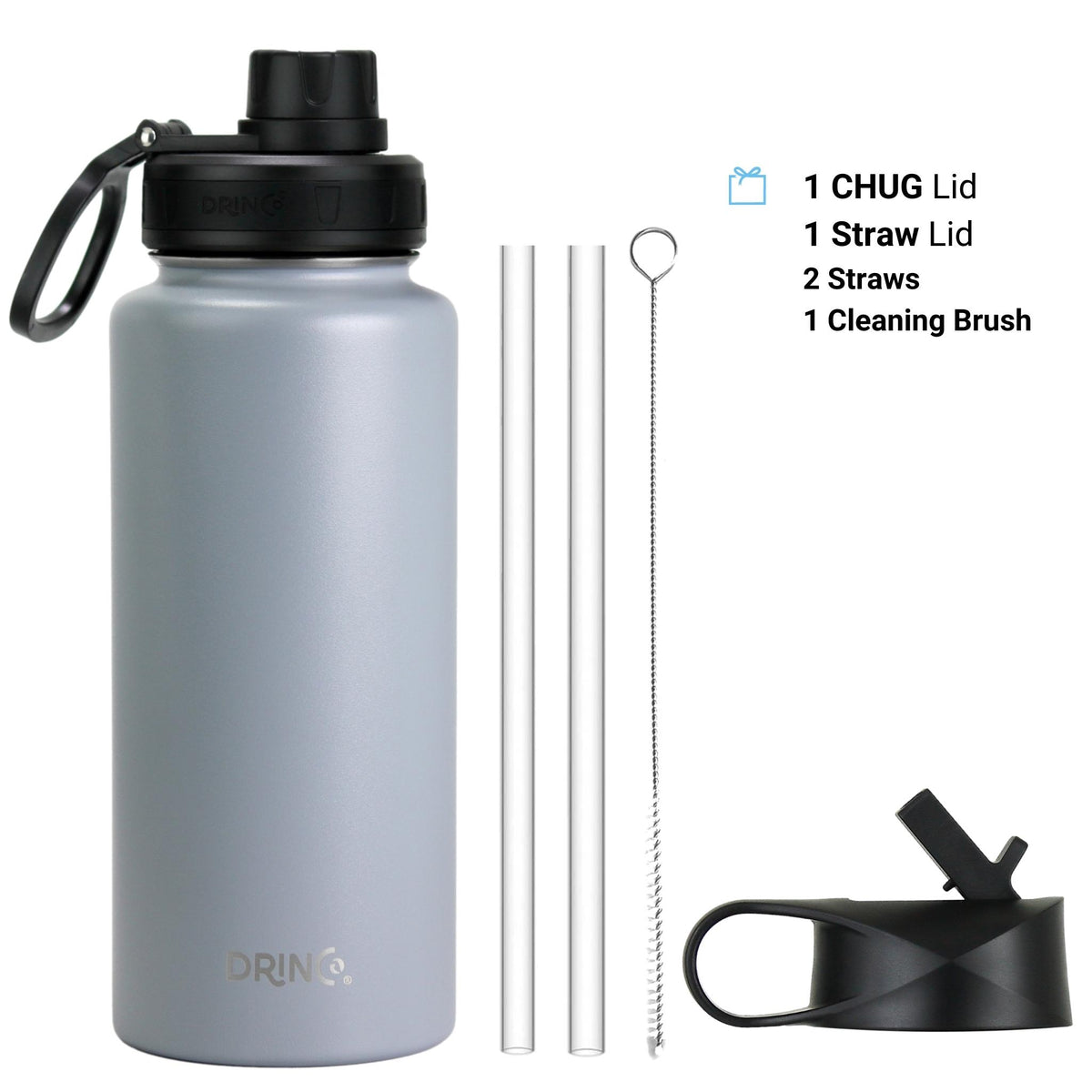 DRINCO® 32oz Stainless Steel Water Bottle - Asphalt Gray by Orchid Lavender