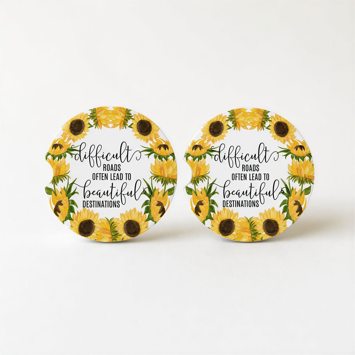 Inspirational Sunflower Car Coasters - Sandstone Car Coaster Set of 2, Travel Gift, New Car Gift, Inspirational Gift for friend by Joyful Moose