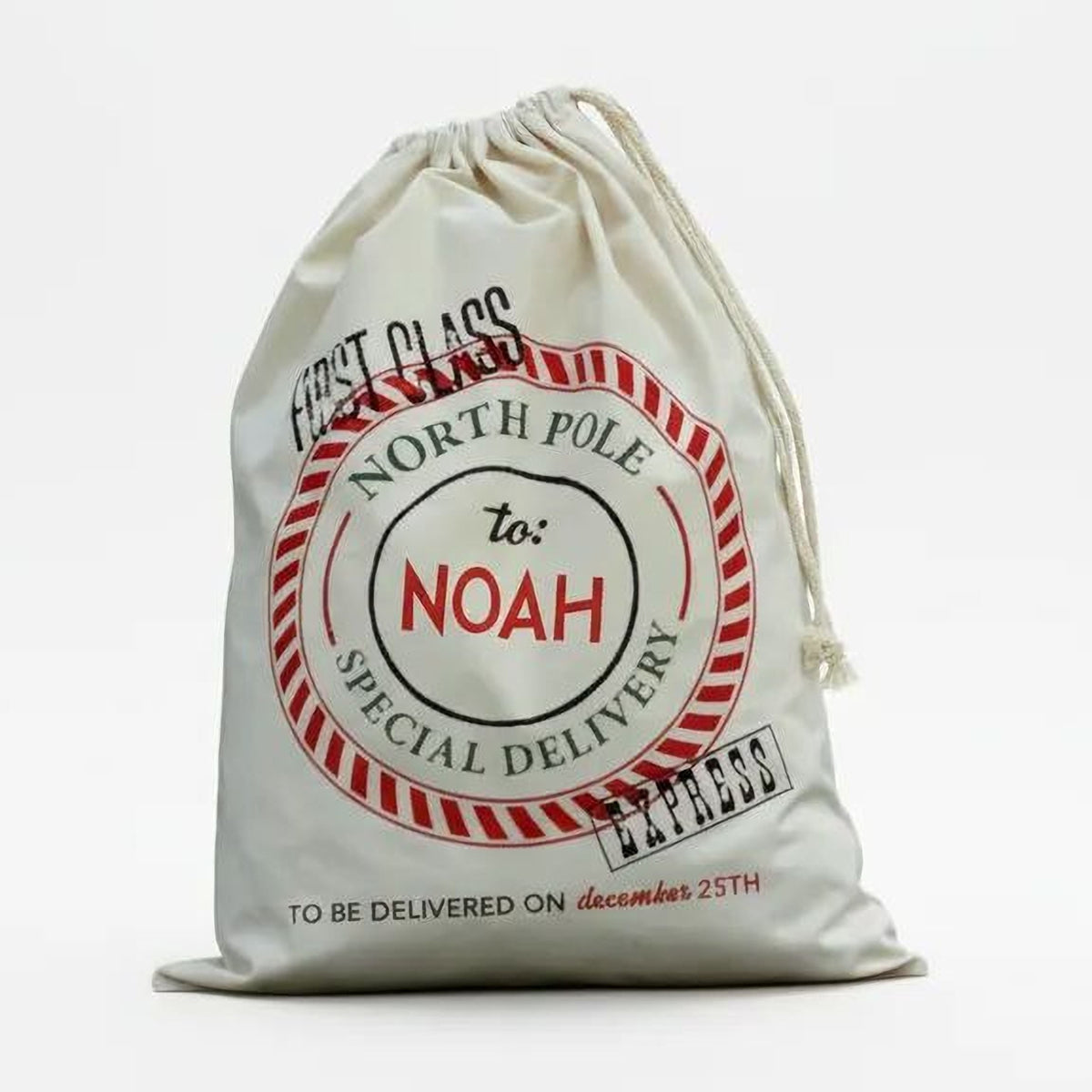 Personalized Santa Sack - Custom Canvas Christmas Gift Bag With Drawstring by Joyful Moose