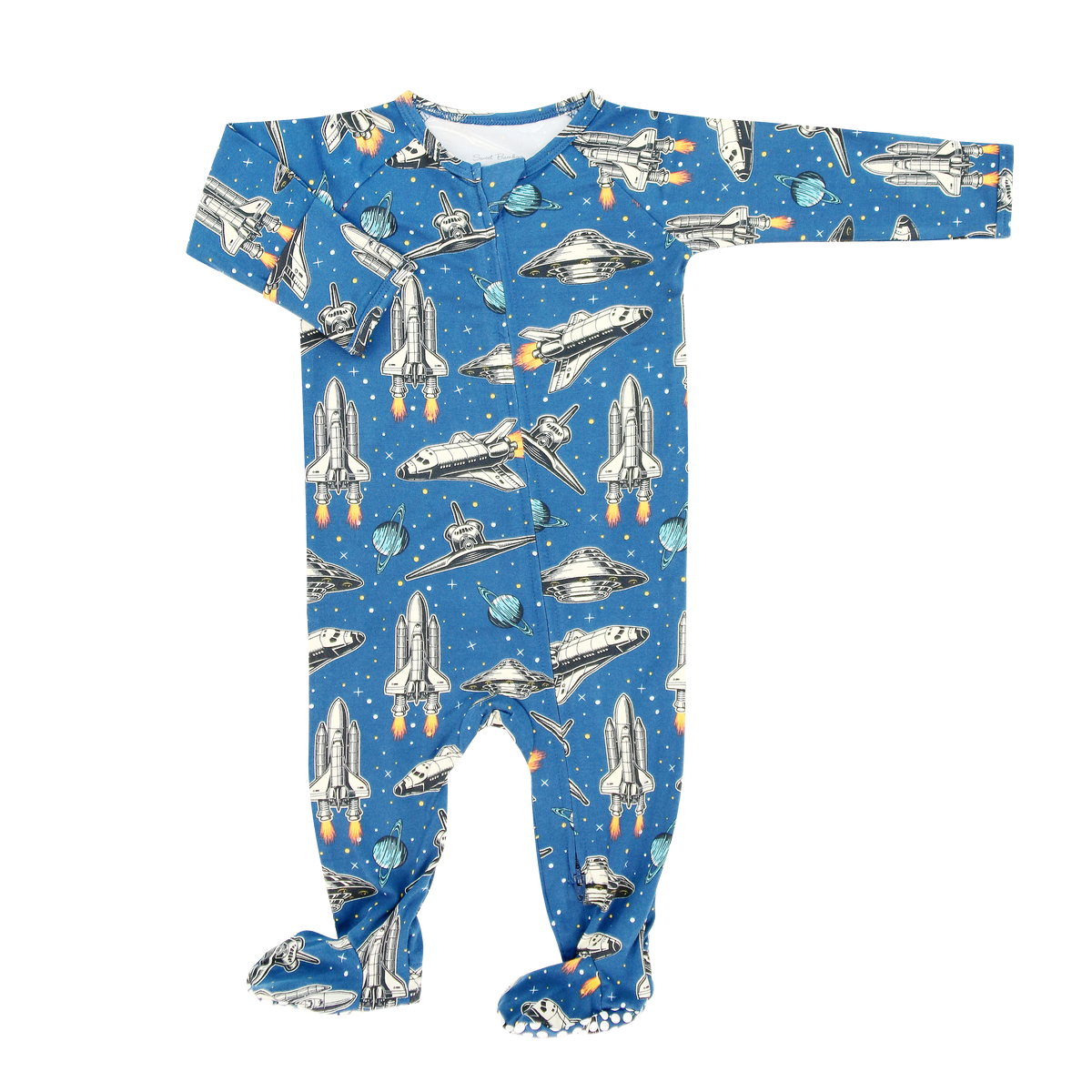 Deep In Orbit Zipper Footie by Sweet Bamboo