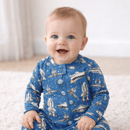 Deep In Orbit Zipper Footie by Sweet Bamboo