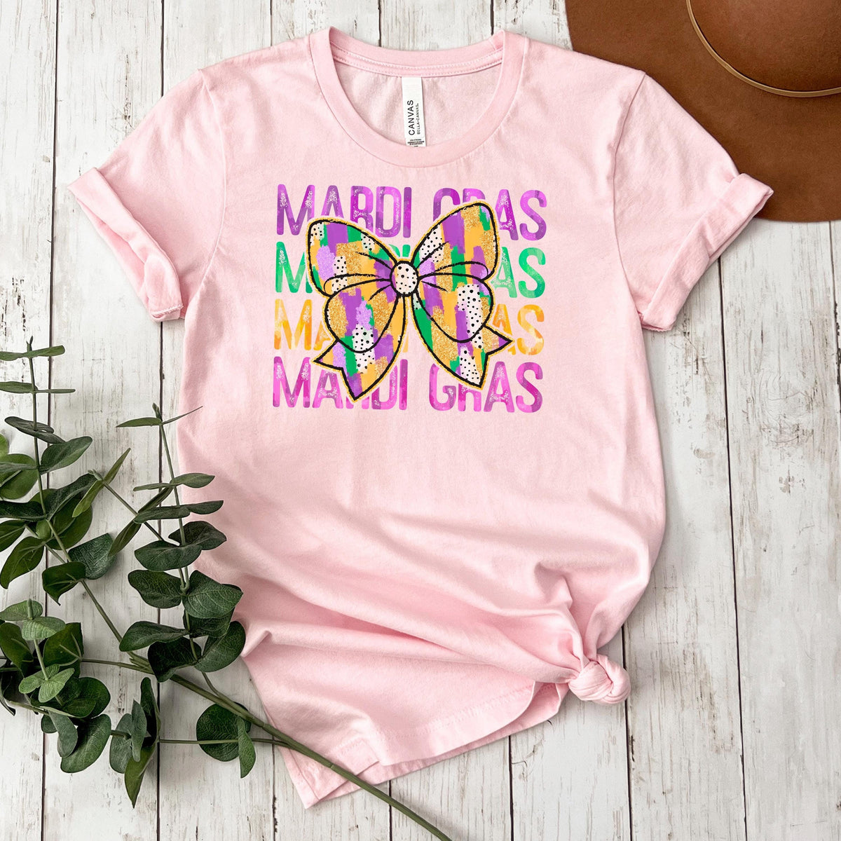 Mardi Gras Shirt - Purple Green Gold Coquette Bow Tee | New Orleans Carnival Outfit by Joyful Moose