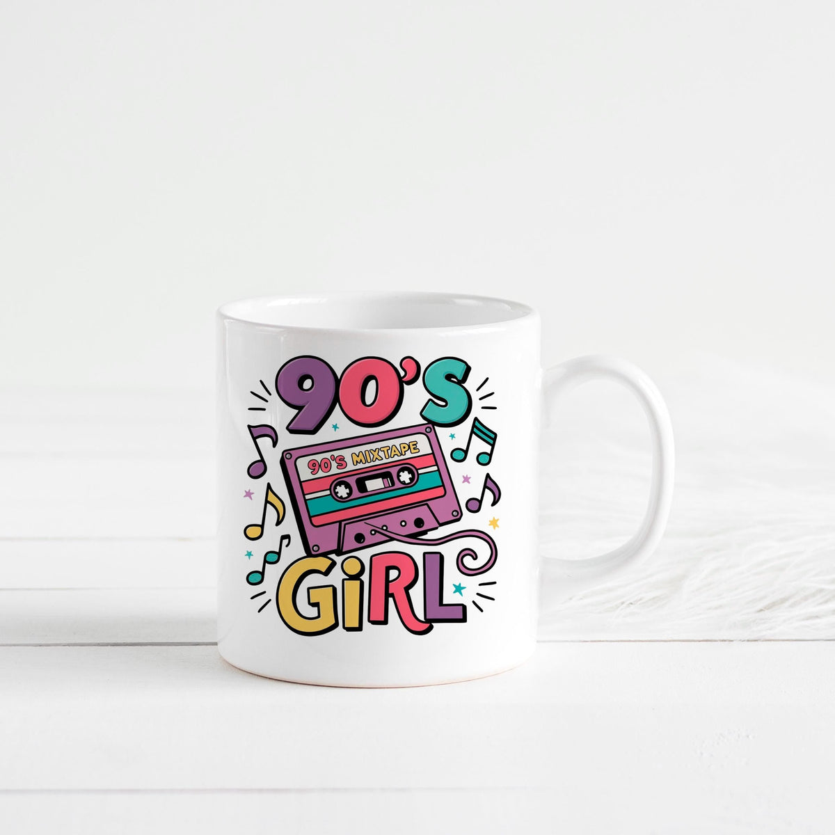 90s Girl Coffee Mug – Retro Cassette Tape Design | Microwave Safe Ceramic Cup by Joyful Moose