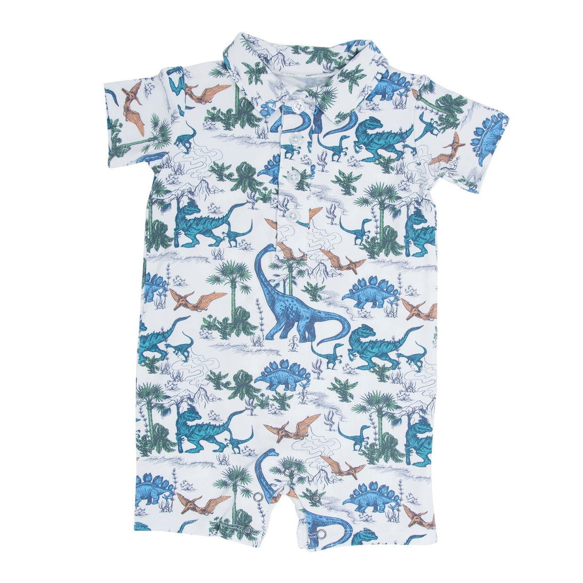 Dinosaur Adventures Polo Romper by Sweet Bamboo