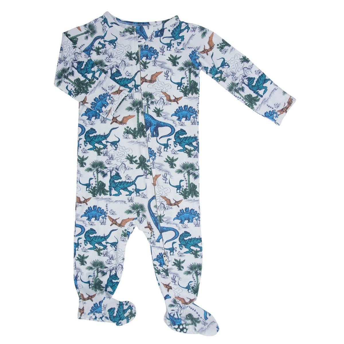 Dinosaur Adventures Zipper Footie by Sweet Bamboo
