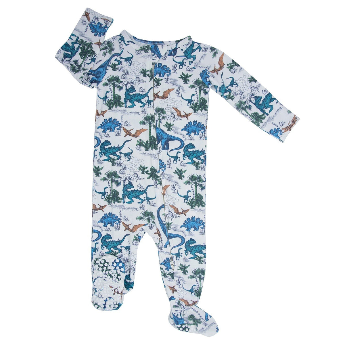 Dinosaur Adventures Zipper Footie by Sweet Bamboo