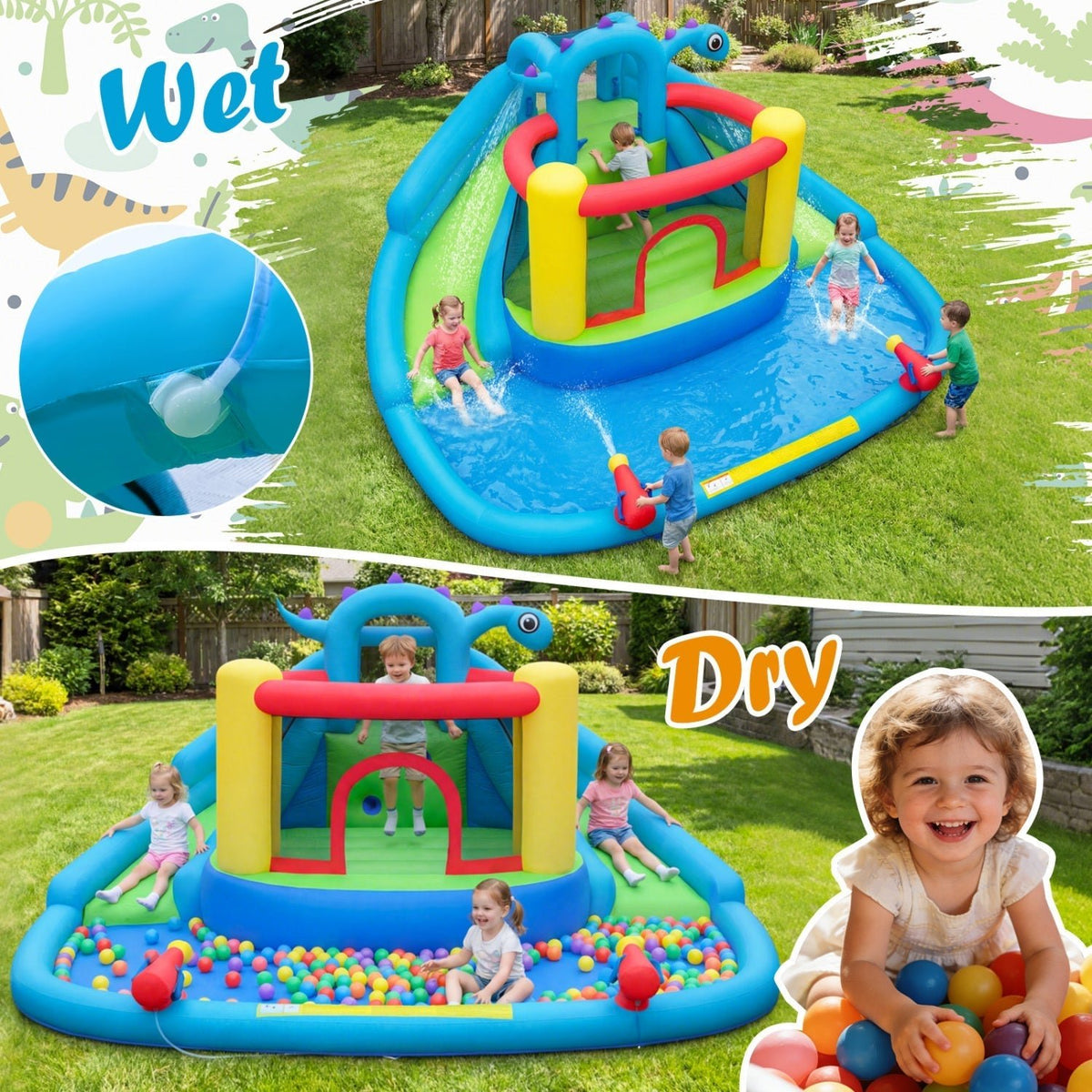 Dinosaur-themed Inflatable Water Slide Park Kids Inflatable Bounce HouseTorqelo.com
