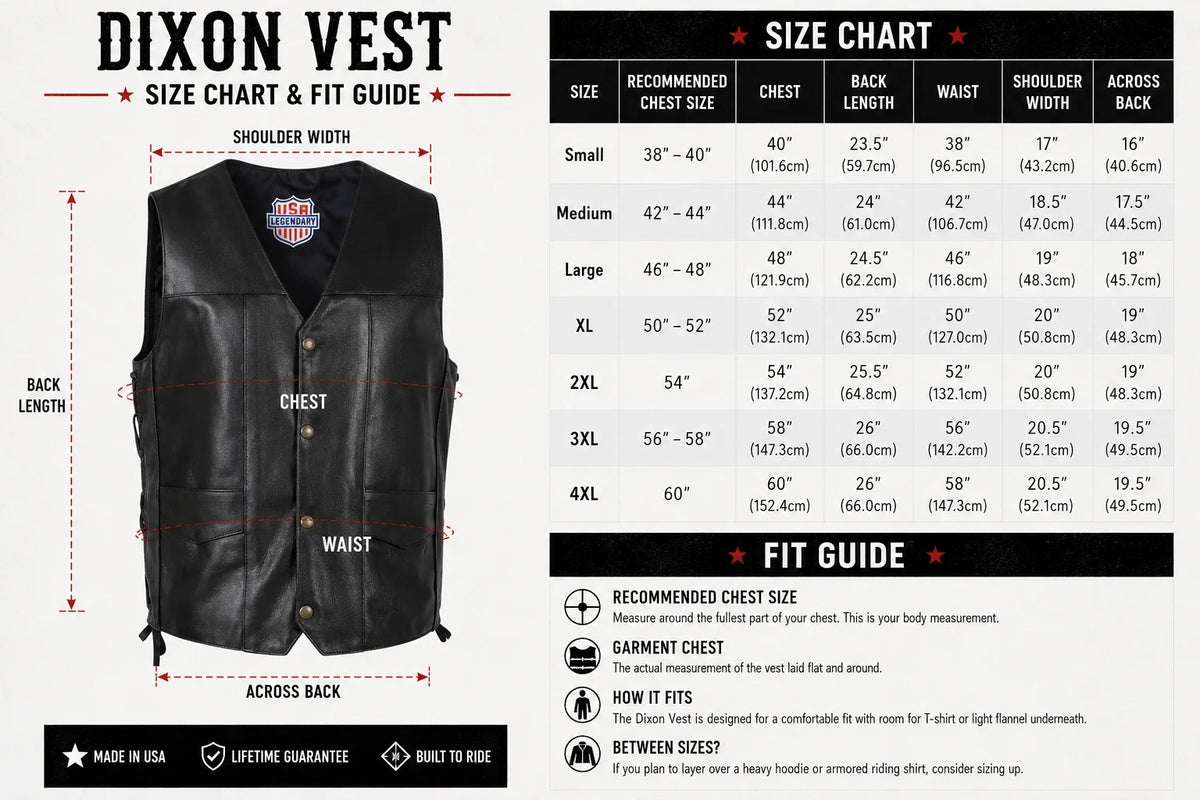 Legendary Dixon Men's Leather Motorcycle Vest by Legendary USA