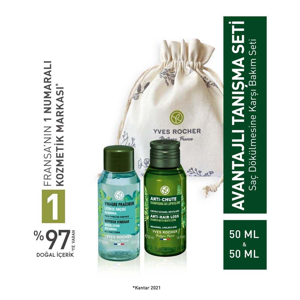 Yves Rocher Hair Care Trial Set - Anti-Hair Loss Prebiotic Shampoo & Purifying Vinegar, Travel Size Hair Care Products for Hair Strengthening by Beauty Care Bag