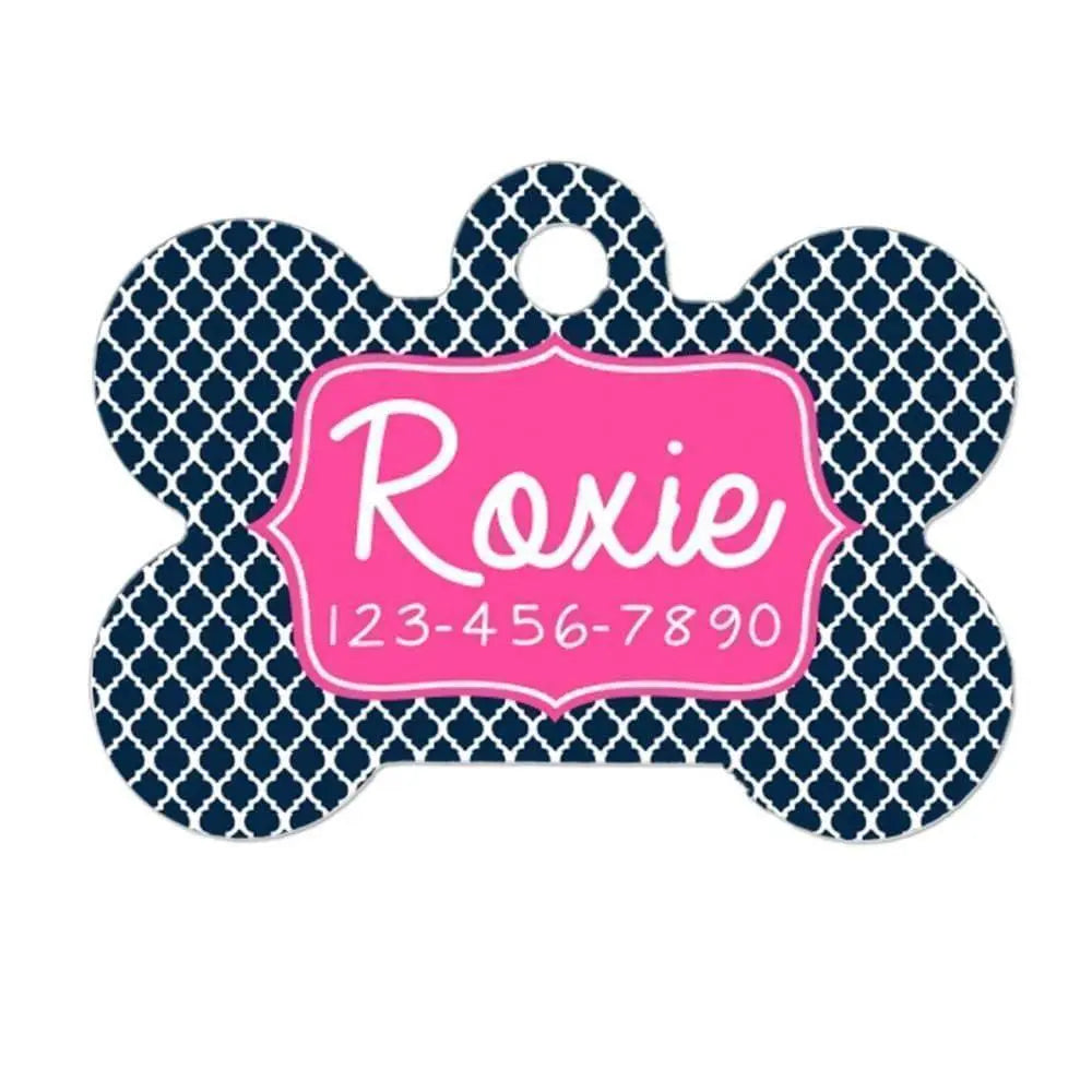 Dog Collar Tag - Personalized Dog Collar Tag - Custom Dog Collar Tag - Navy Blue Quatrefoil by Joyful Moose