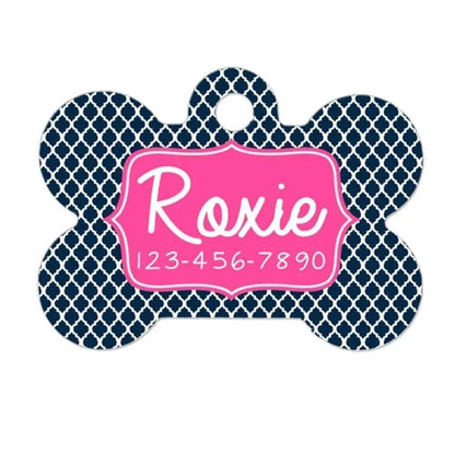 Dog Collar Tag - Personalized Dog Collar Tag - Custom Dog Collar Tag - Navy Blue Quatrefoil by Joyful Moose