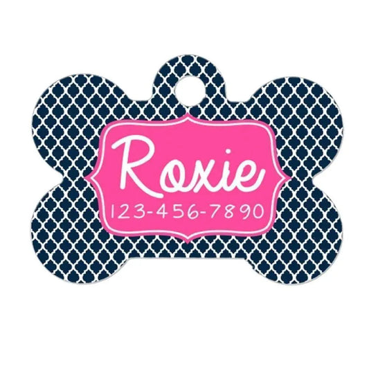 Dog Collar Tag - Personalized Dog Collar Tag - Custom Dog Collar Tag - Navy Blue Quatrefoil by Joyful Moose