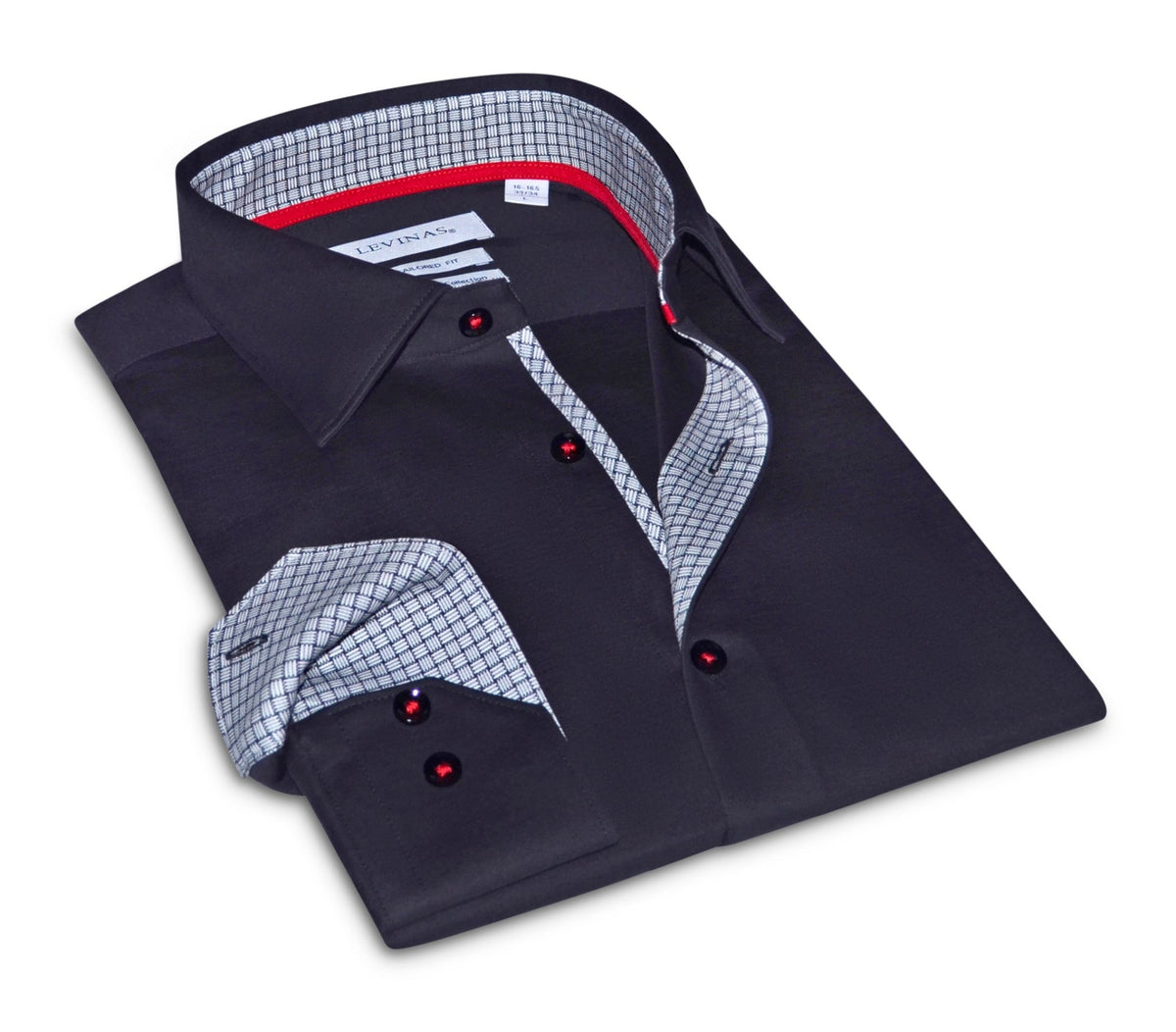 Donny// Cotton Knit-Stretch Button-Up Shirt With Contrast Details // Black // Tailored Fit (Fitted)Shirts & TopsTorqelo.com