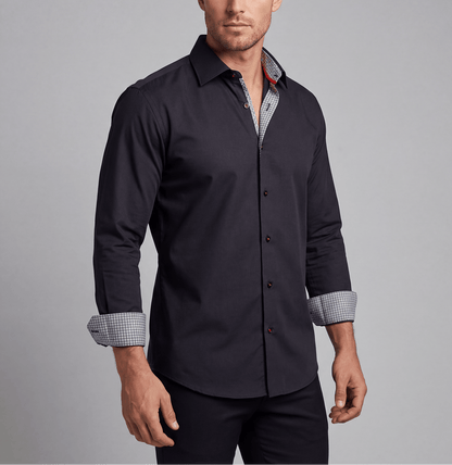 Donny// Cotton Knit-Stretch Button-Up Shirt With Contrast Details // Black // Tailored Fit (Fitted)Shirts & TopsTorqelo.com
