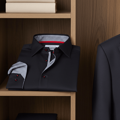 Donny// Cotton Knit-Stretch Button-Up Shirt With Contrast Details // Black // Tailored Fit (Fitted)Shirts & TopsTorqelo.com