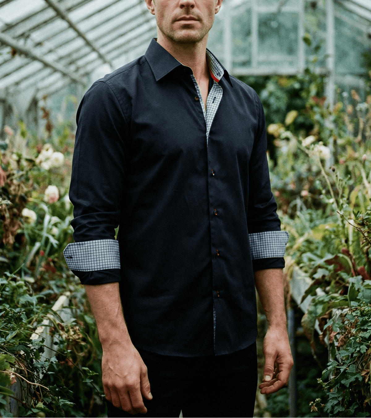 Donny// Cotton Knit-Stretch Button-Up Shirt With Contrast Details // Black // Tailored Fit (Fitted)Shirts & TopsTorqelo.com