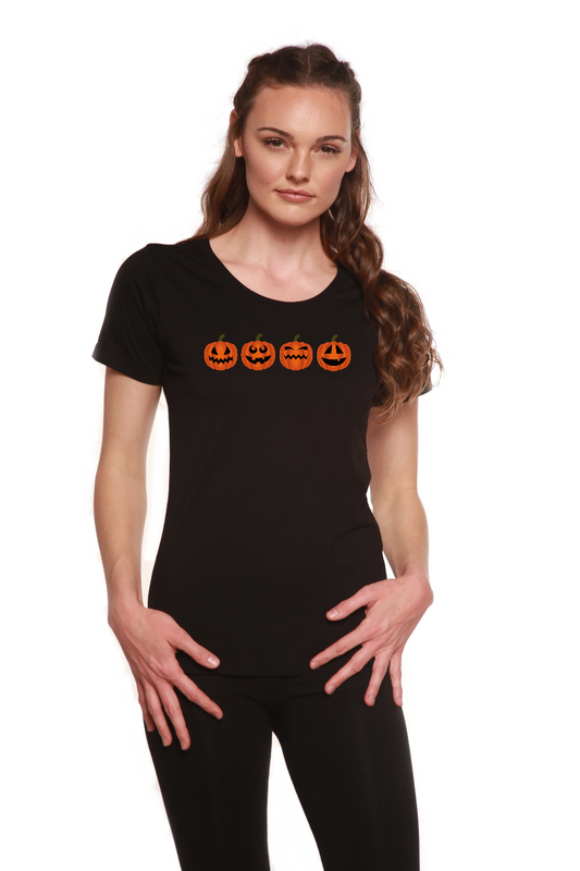 Halloween Pumpkins printed women's short sleeve scoop neck T-shirt in bamboo viscose and organic cotton