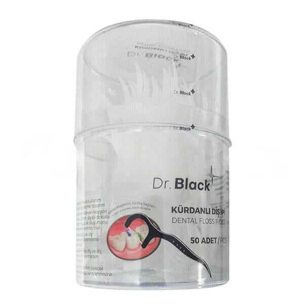 Dr. Black Dental Floss Picks in Cylinder Box 50 Count by Beauty Care Bag