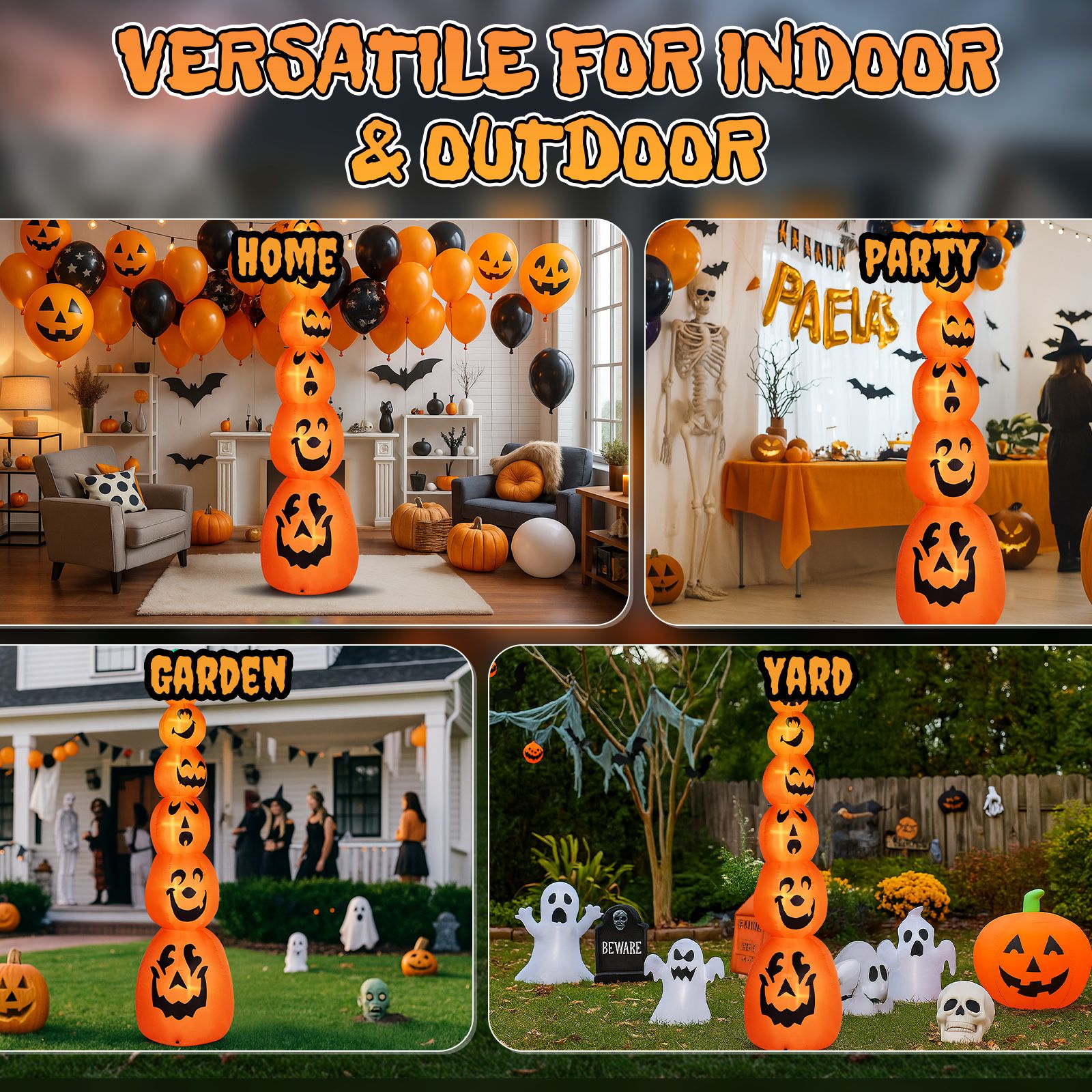 9FT Halloween Inflatable Pumpkin Stack with LED Lights - Giant Outdoor Decoration for Spooky Parties by Doba