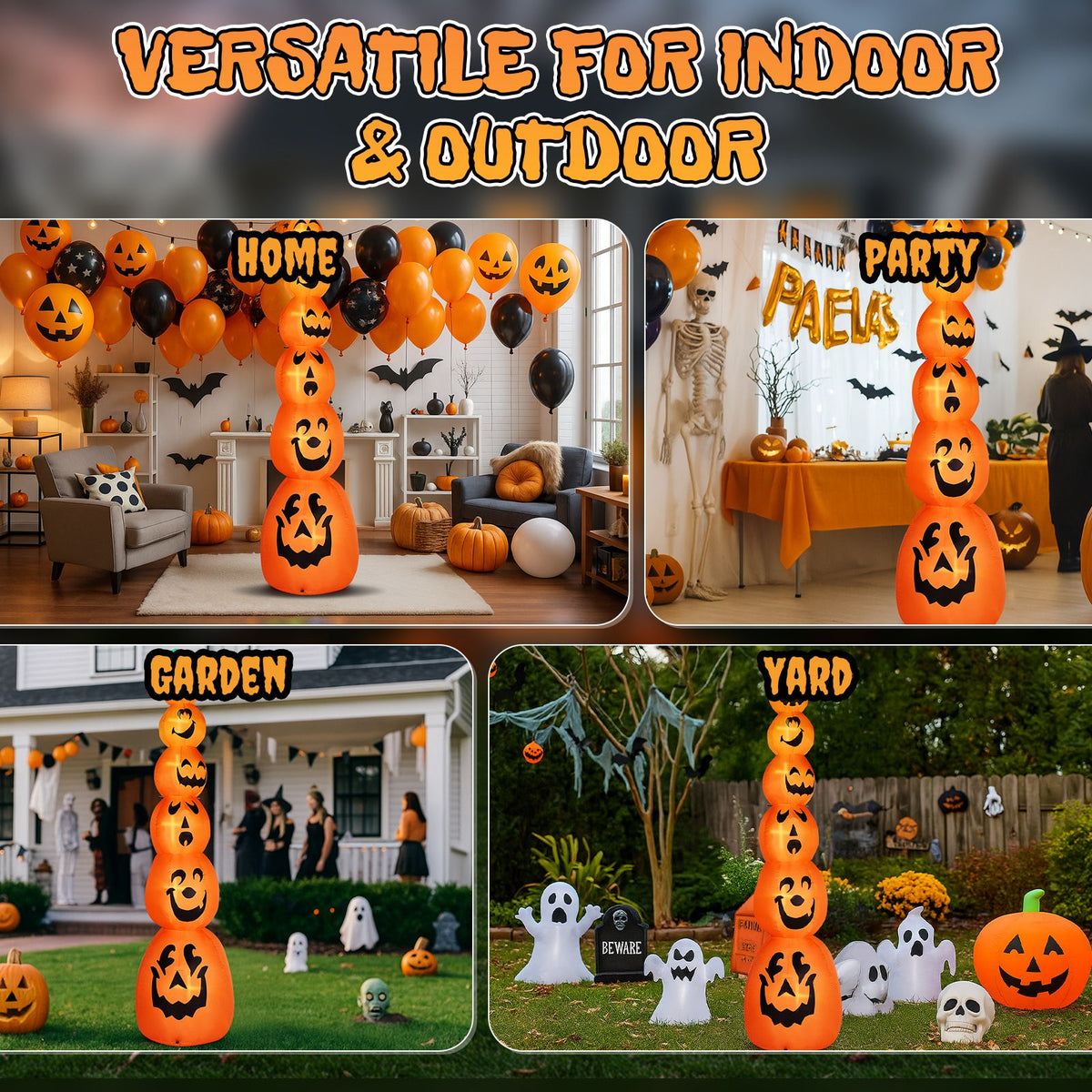 9FT Halloween Inflatable Pumpkin Stack with LED Lights - Giant Outdoor Decoration for Spooky Parties by Doba