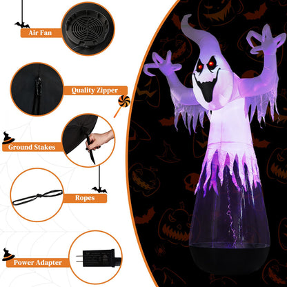 12ft Inflatable Ghost Halloween Decoration with LED Lights - White PVC Half-Body Design for Outdoor Festivities by Doba