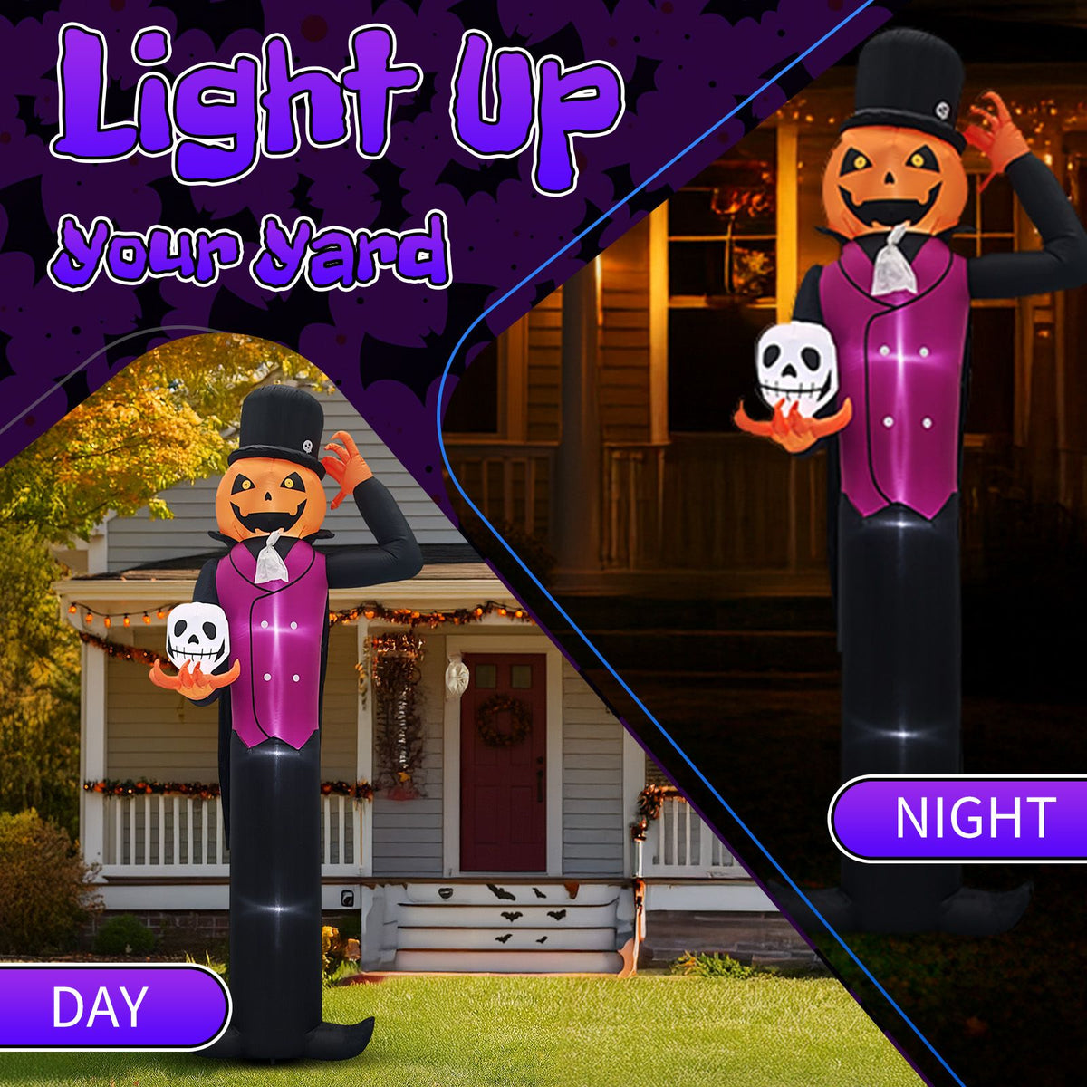 Spooktacular Giant Halloween Inflatable: Pumpkin Man with LED Skull for Festive Yard Decor by Doba