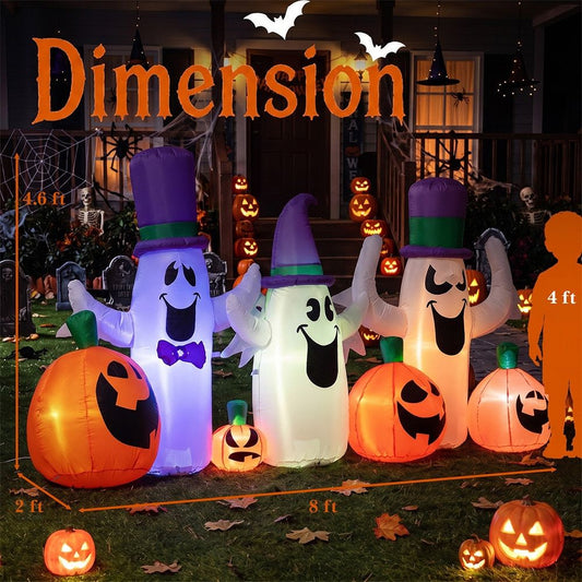 8FT Inflatable Halloween Ghosts & Pumpkins with RGB LED Lights for Festive Decor by Doba